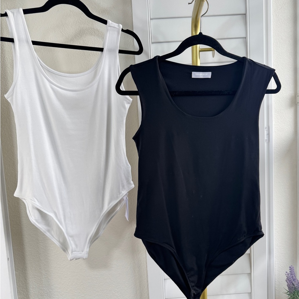 Mangopop Bodysuits. Bundle of 2. 1 NWT & 1 NWOT.  Black and White Bodysuits - Picture 2 of 9